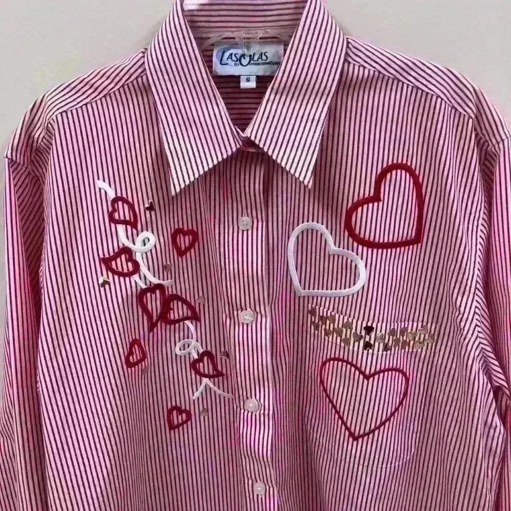 VTG Las Olas Red White Stripes Buttons Shirt